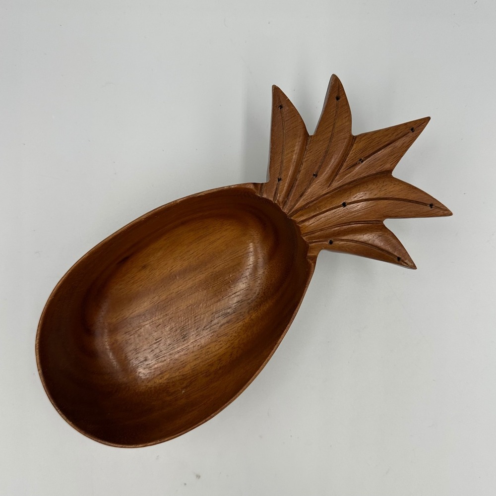 VTG Blair Hawaii Monkey Pod Pineapple Bowl 9" Hand-Carved Wood Dish Trinket MCM